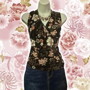 Julie's Closet Black and Cream Floral Blouse
